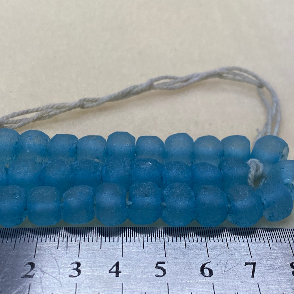 Rondelle - Sea Blue Frosted Transparent - Java Recycled Glass Beads - (1 strand)