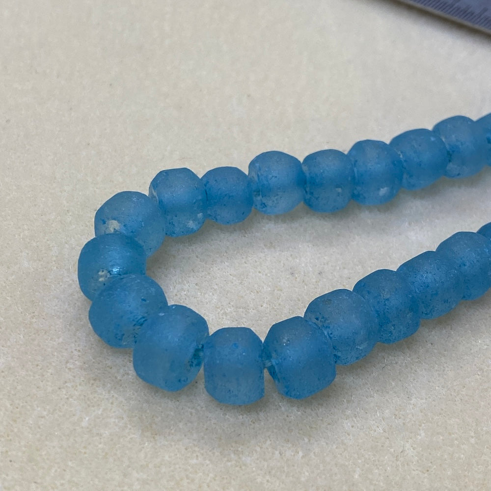 Rondelle - Sea Blue Frosted Transparent - Java Recycled Glass Beads - (1 strand)