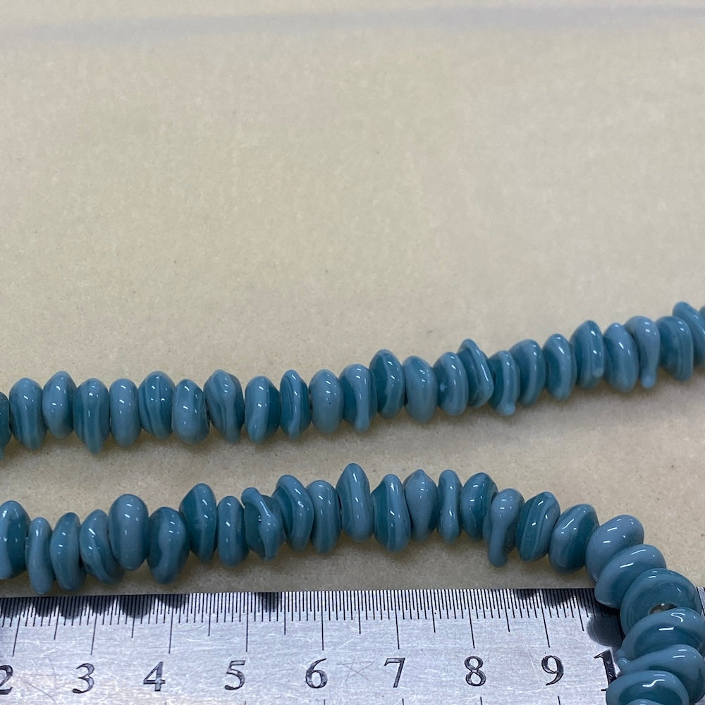 Triangle Rondelle - 2-Tone Milky Blue Opaque - Java Glass Lampwork Beads - (1 strand)