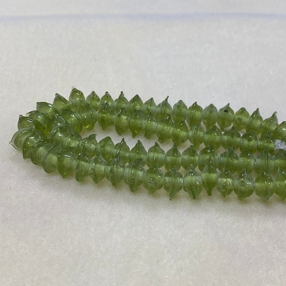 Triangle Rondelle - Peridot Green Transparent - Java Glass Lampwork Beads - (1 strand)