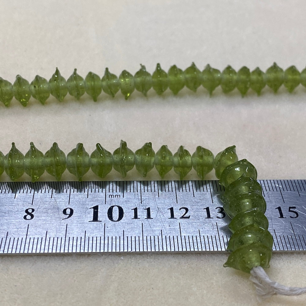 Triangle Rondelle - Peridot Green Transparent - Java Glass Lampwork Beads - (1 strand)