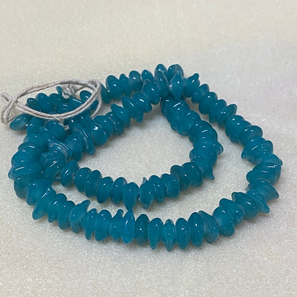 Triangle Rondelle - Teal Opaque - Java Glass Lampwork Beads - (1 strand) - Bead Shack