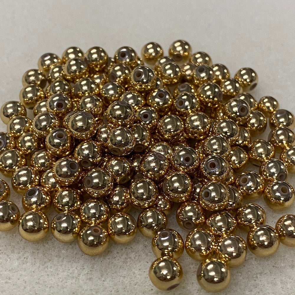 BEAD RESCUE - 6mm Round (100) - Gold - Vintage Metalised Beads
