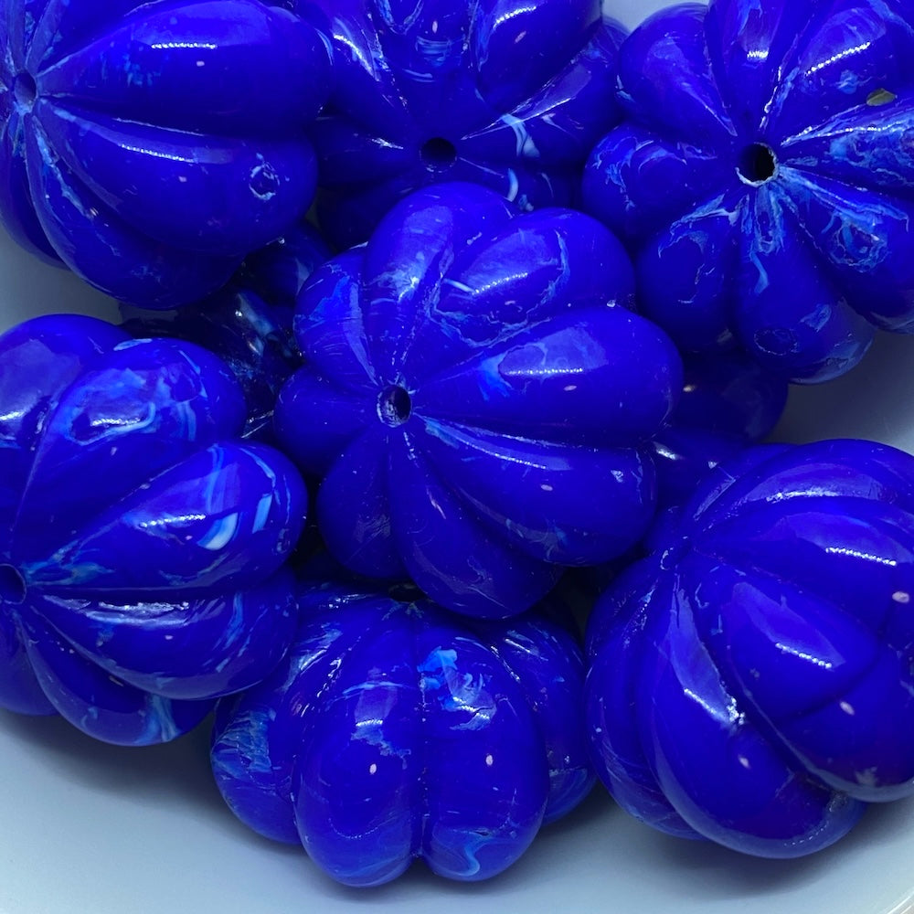 14x22mm Pumpkin (10) - Blue - Vintage Opaque Marbled Effect Beads