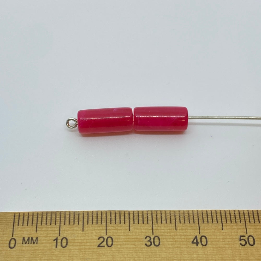 14x6mm Tube (25) - Pink - Vintage Opaque Marbled Effect Beads