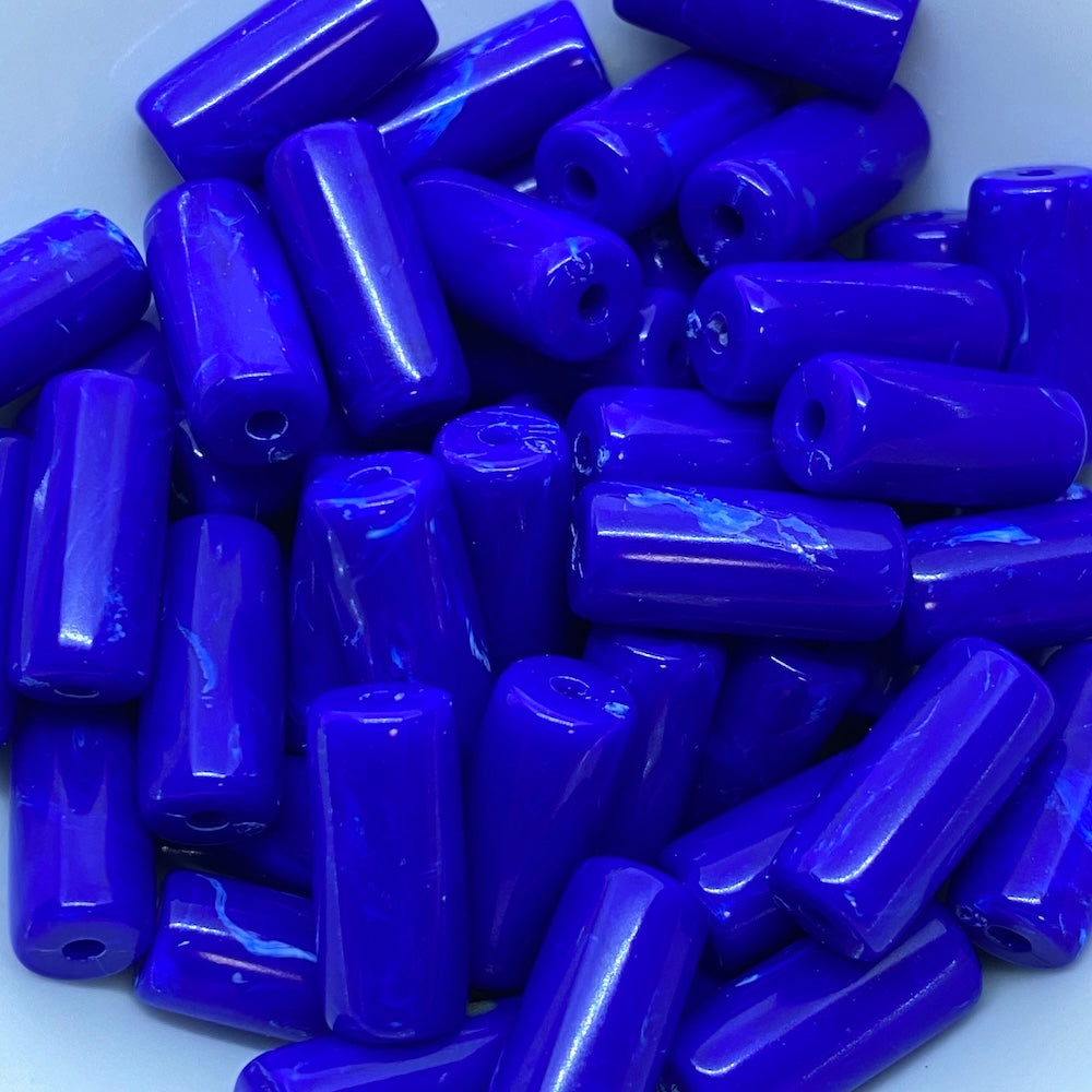 14x6mm Tube (25) - Blue - Vintage Opaque Marbled Effect Beads
