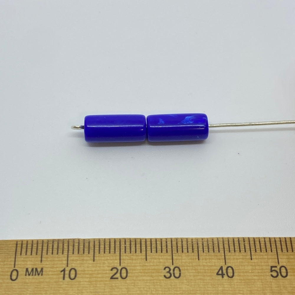 14x6mm Tube (25) - Blue - Vintage Opaque Marbled Effect Beads