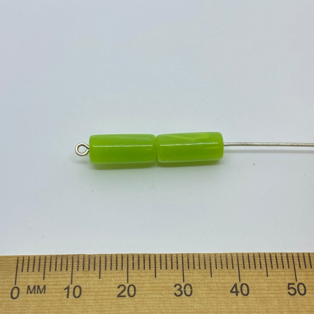 14x6mm Tube (25) - Lime Green - Vintage Opaque Marbled Effect Beads