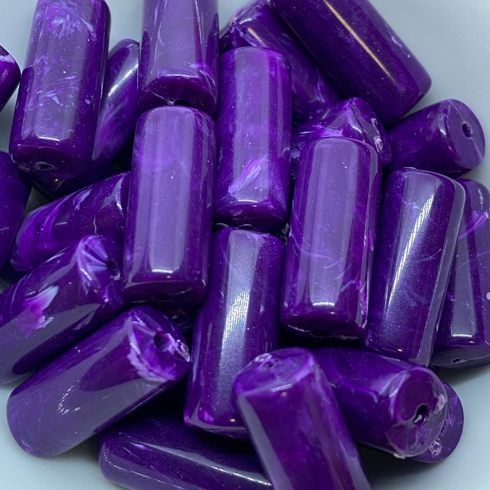 18x8mm Tube (10) - Purple - Vintage Opaque Marbled Effect Beads