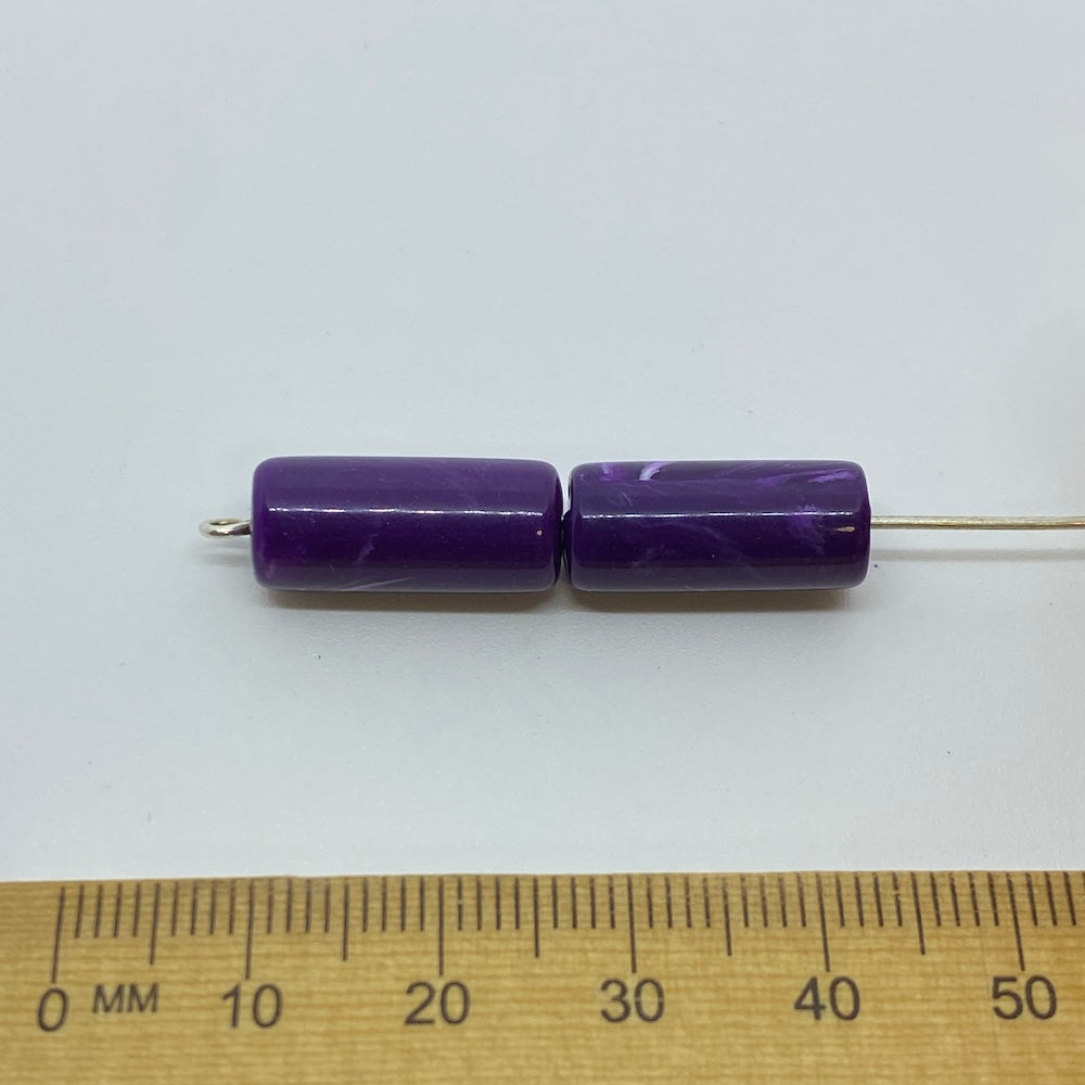 18x8mm Tube (10) - Purple - Vintage Opaque Marbled Effect Beads