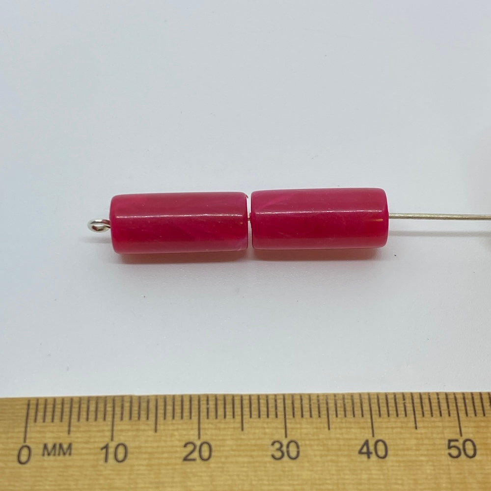 18x8mm Tube (10) - Pink - Vintage Opaque Marbled Effect Beads