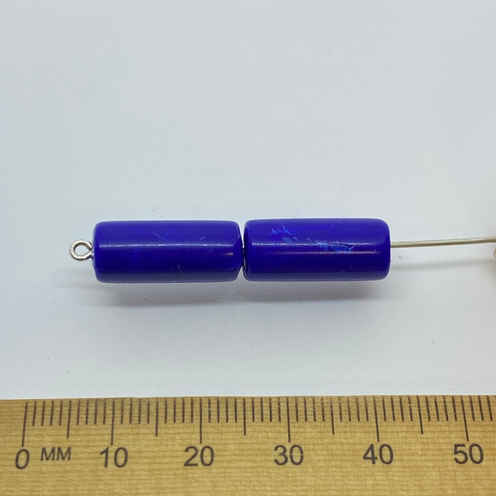 18x8mm Tube (10) - Blue - Vintage Opaque Marbled Effect Beads