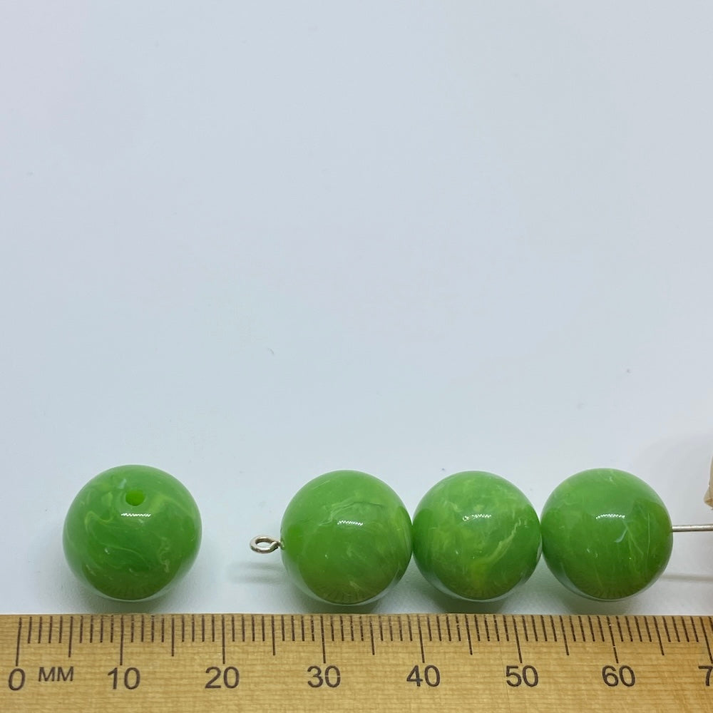14mm Round (25) - Lime Green - Vintage Opaque Marbled Effect Beads