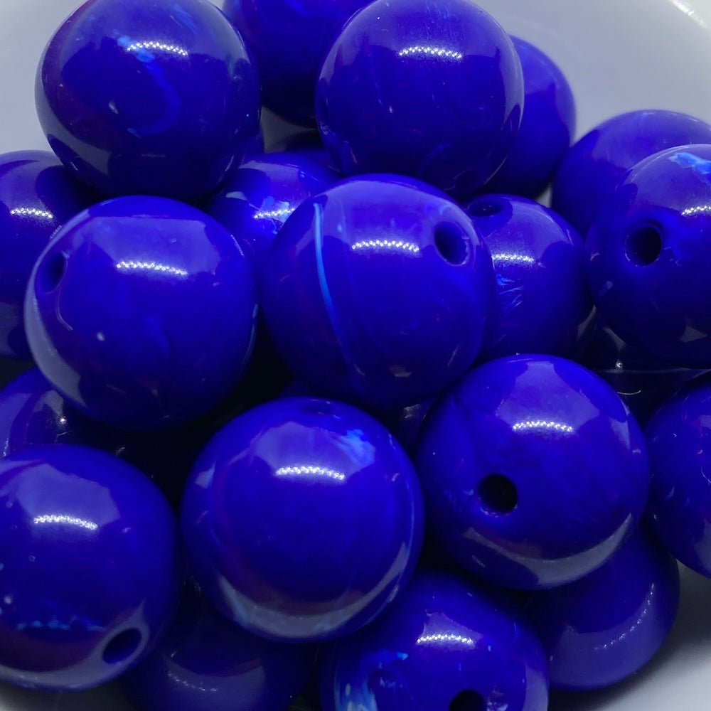 14mm Round (25) - Blue - Vintage Opaque Marbled Effect Beads