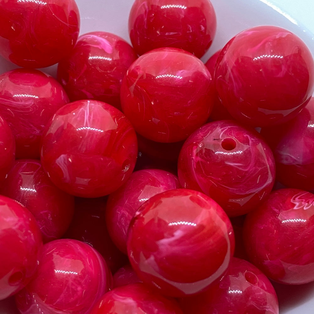 14mm Round (25) - Pink - Vintage Opaque Marbled Effect Beads