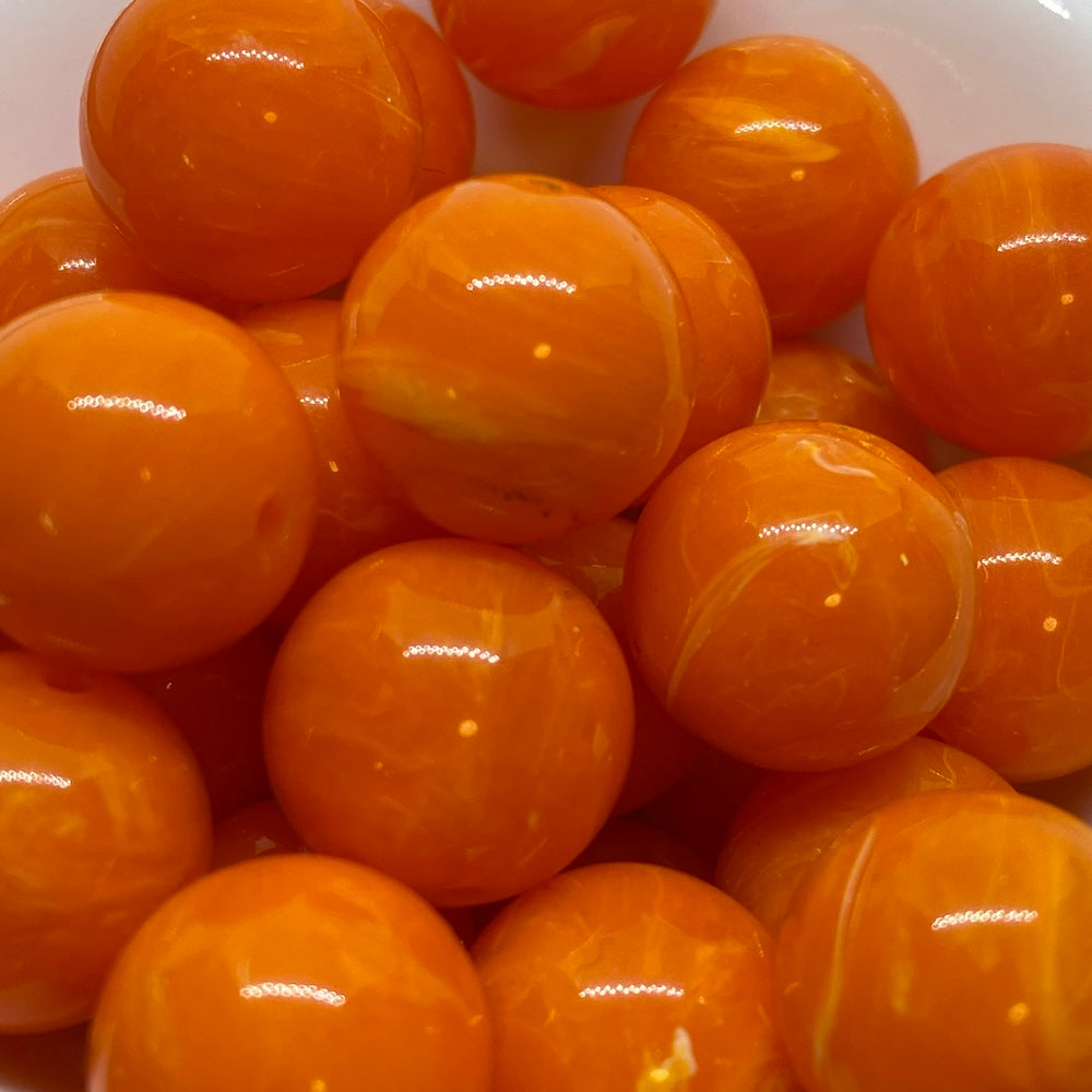 14mm Round (25) - Orange - Vintage Opaque Marbled Effect Beads