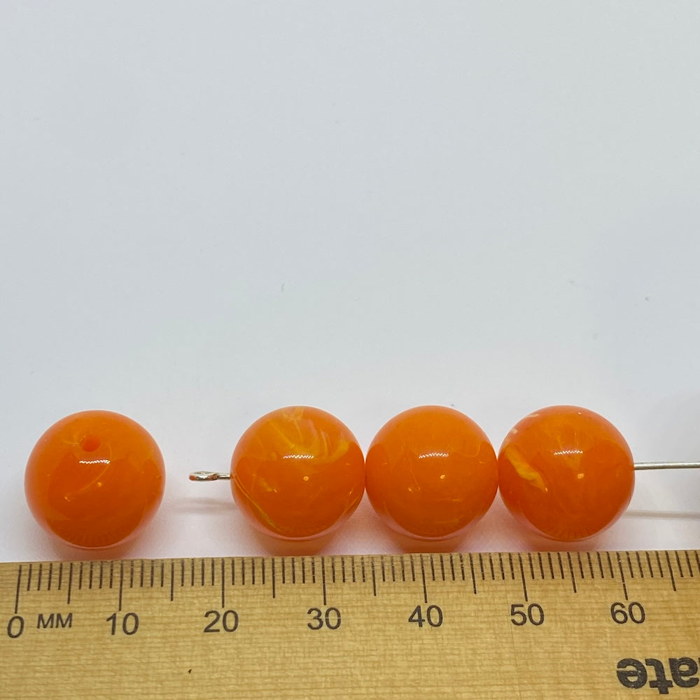 14mm Round (25) - Orange - Vintage Opaque Marbled Effect Beads