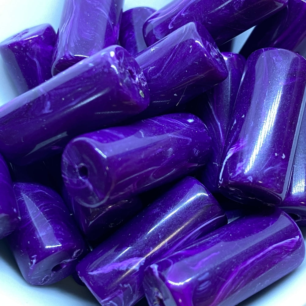 22x10mm Tube (10) - Purple - Vintage Opaque Marbled Effect Beads