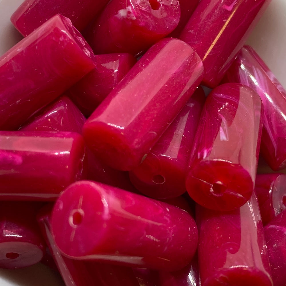 22x10mm Tube (10) - Pink - Vintage Opaque Marbled Effect Beads