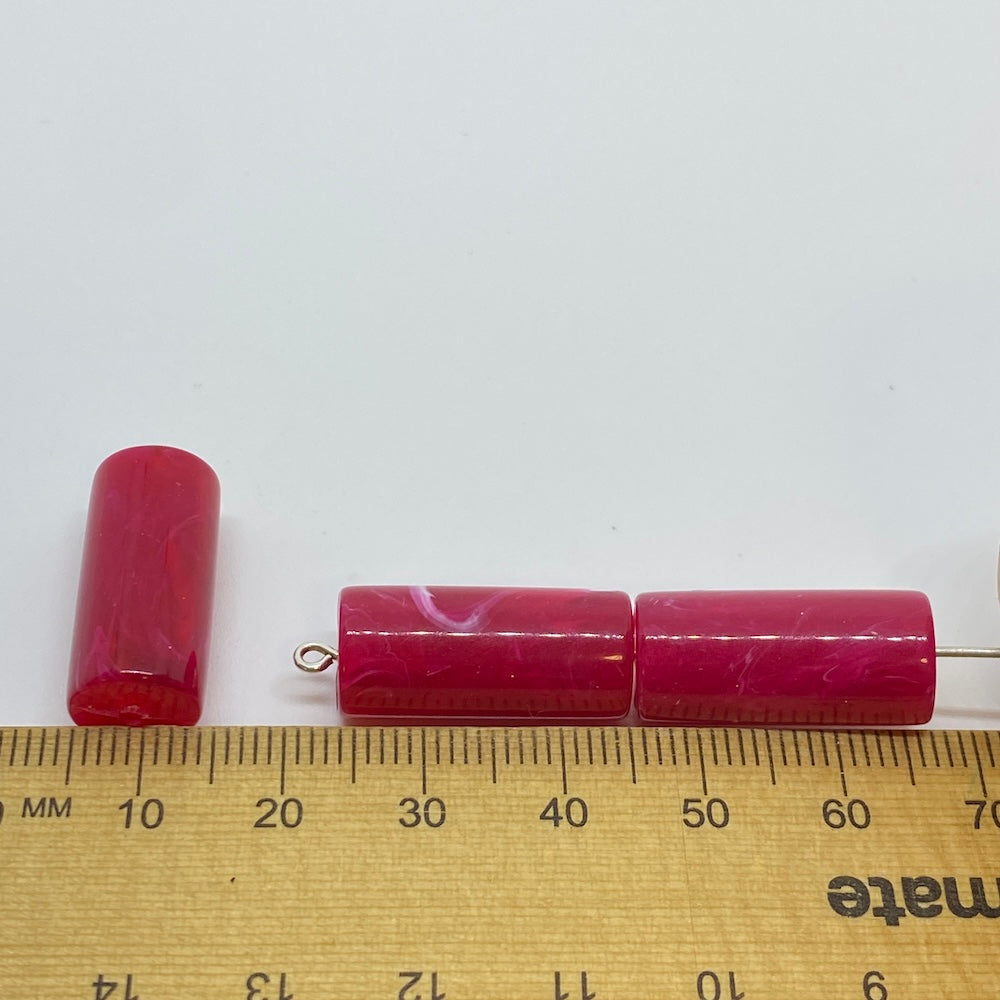 22x10mm Tube (10) - Pink - Vintage Opaque Marbled Effect Beads