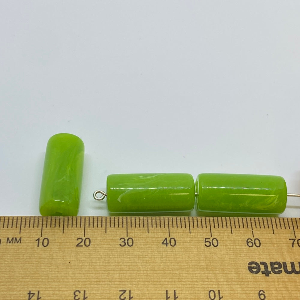 22x10mm Tube (10) - Lime Green - Vintage Opaque Marbled Effect Beads