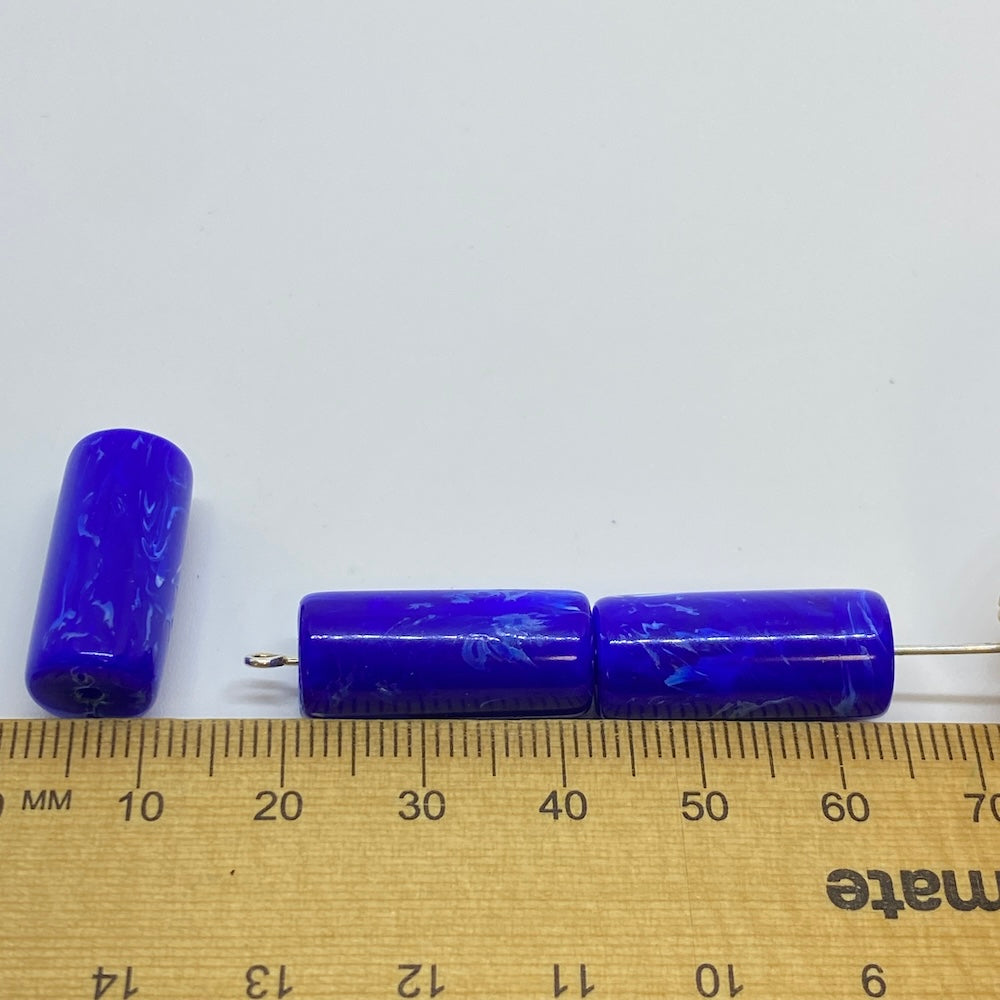 22x10mm Tube (10) - Blue - Vintage Opaque Marbled Effect Beads