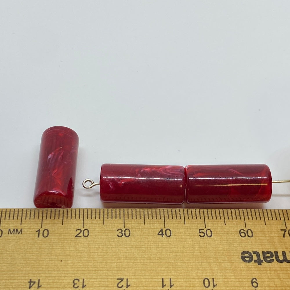 22x10mm Tube (10) - Red - Vintage Opaque Marbled Effect Beads