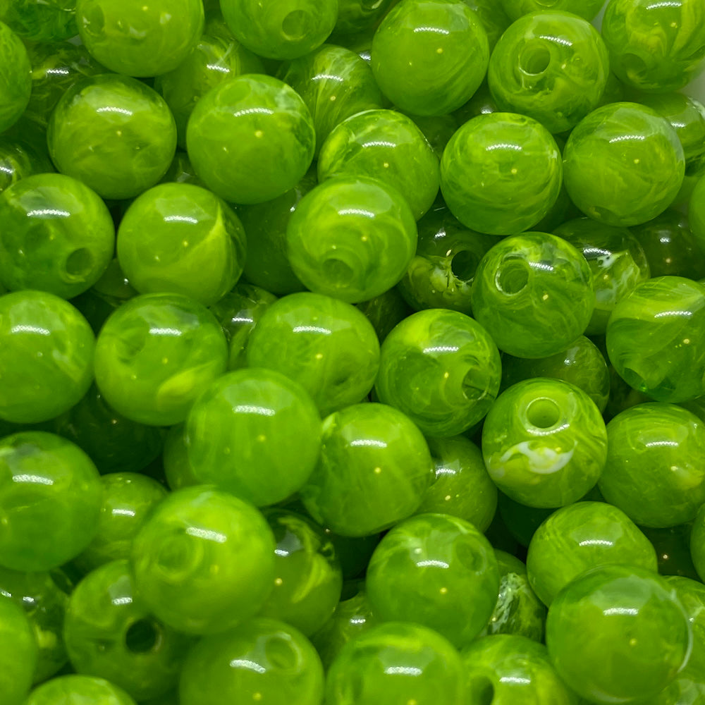 8mm Round (50) - Lime Green - Vintage Opaque Marbled Effect Beads