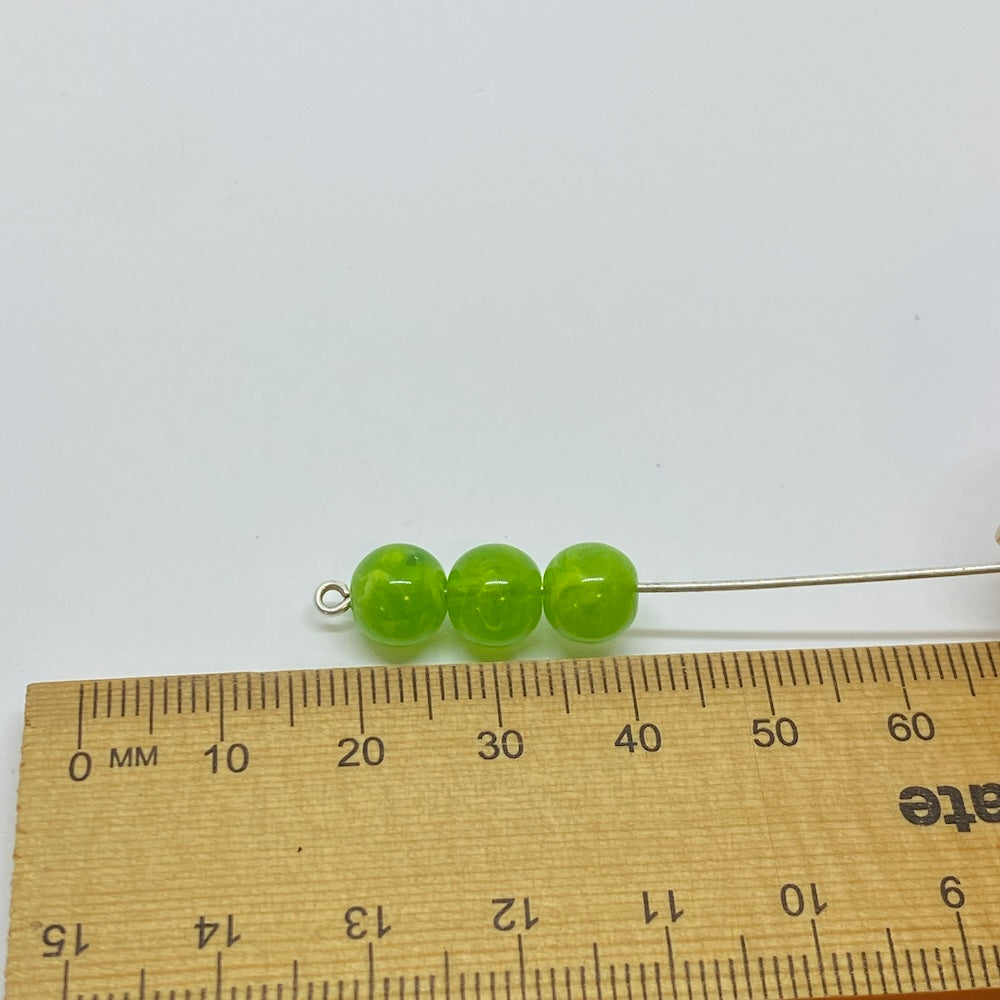 8mm Round (50) - Lime Green - Vintage Opaque Marbled Effect Beads