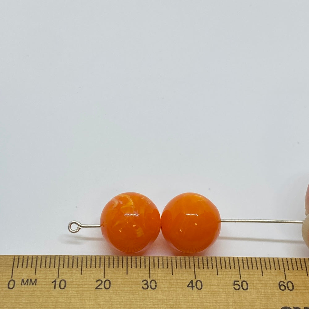 16mm Round (10) - Orange - Vintage Opaque Marbled Effect Beads