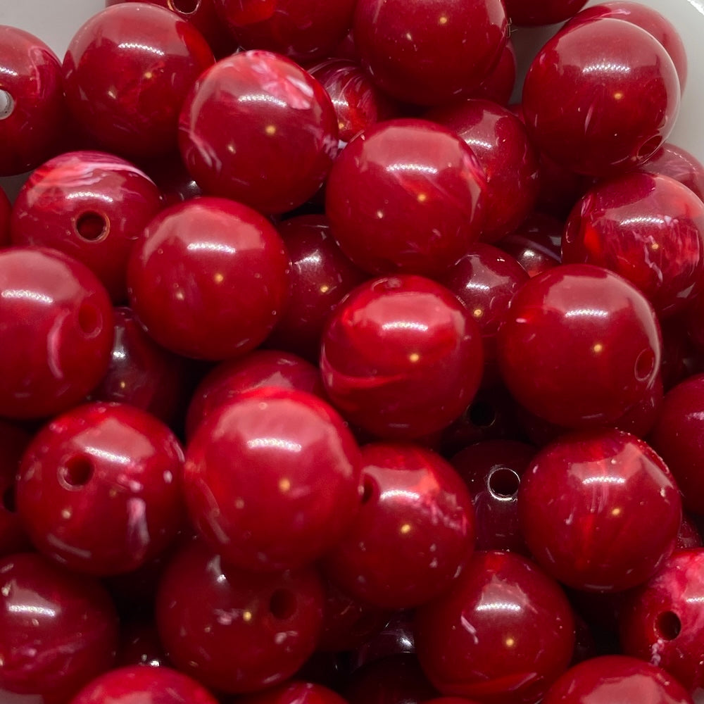 10mm Round (25) - Red - Vintage Opaque Marbled Effect Beads