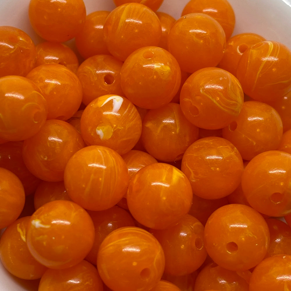 10mm Round (25) - Orange - Vintage Opaque Marbled Effect Beads