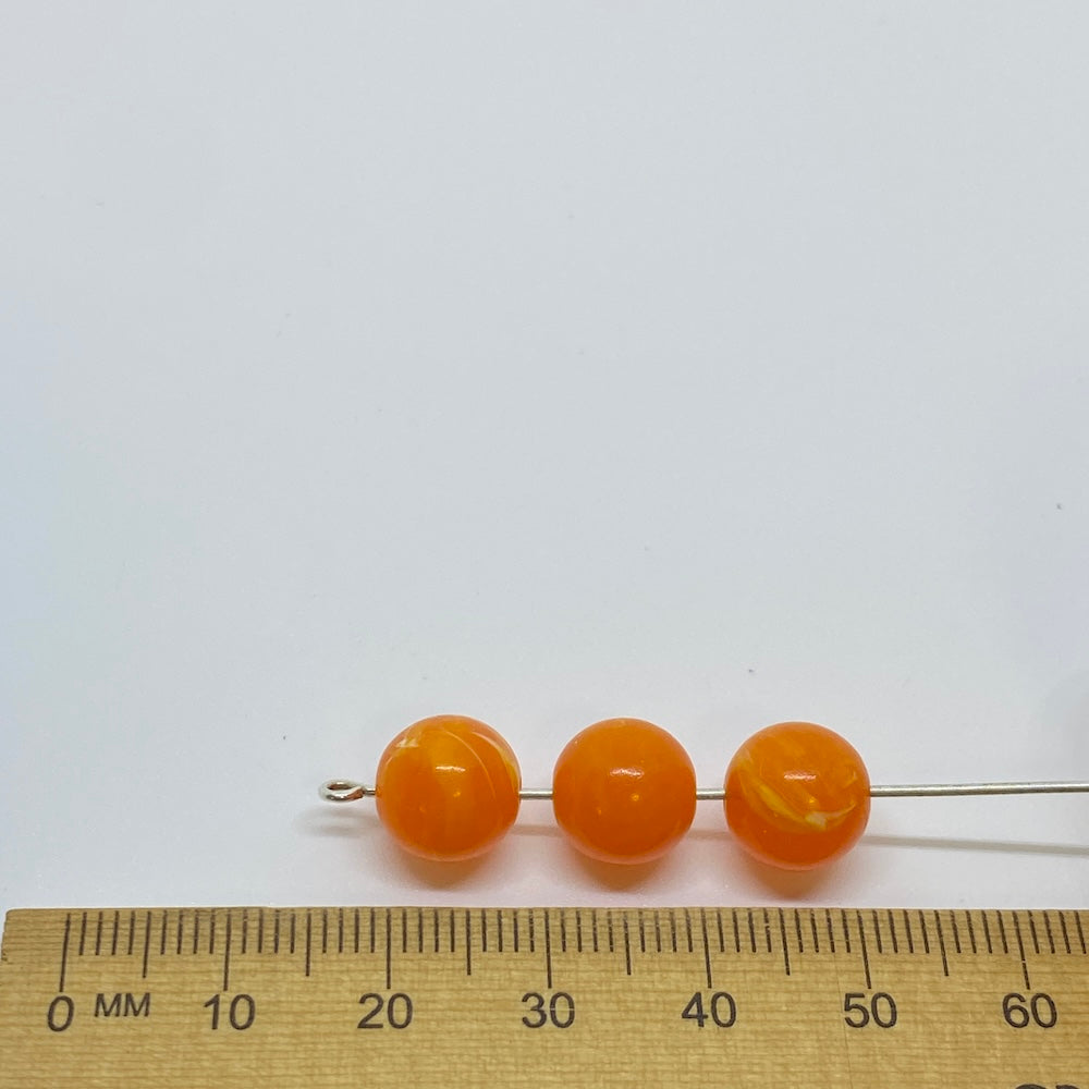 10mm Round (25) - Orange - Vintage Opaque Marbled Effect Beads