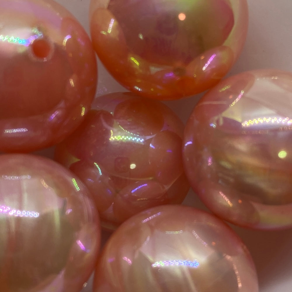 22mm Round (5) - Pearlised Pink - Vintage Opaque Marbled Effect Beads