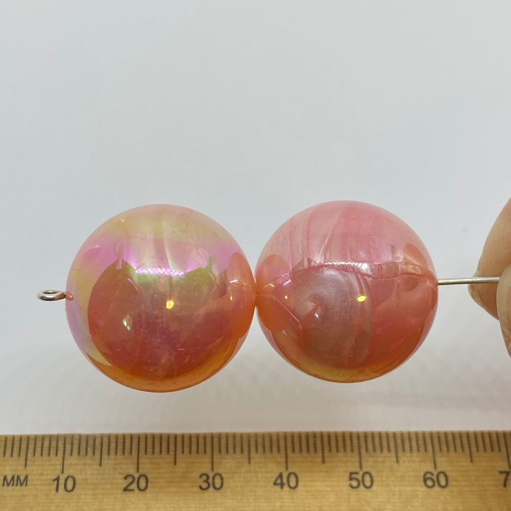 22mm Round (5) - Pearlised Pink - Vintage Opaque Marbled Effect Beads