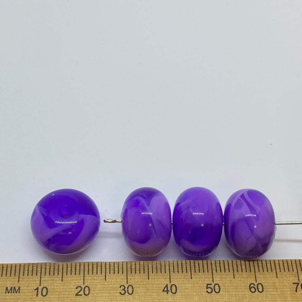 12x17mm Rondelle (10) - Lavender Purple - Vintage Opaque Marbled Effect Beads