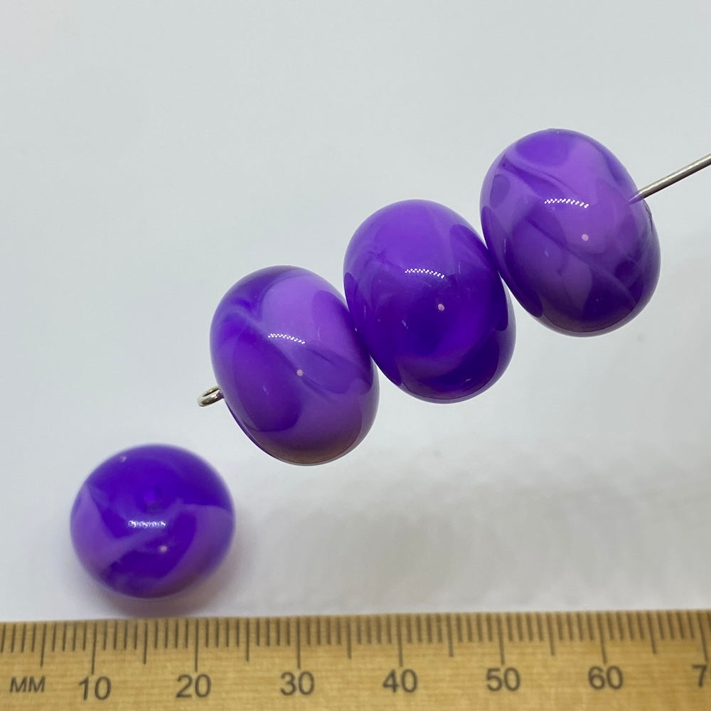 12x17mm Rondelle (10) - Lavender Purple - Vintage Opaque Marbled Effect Beads