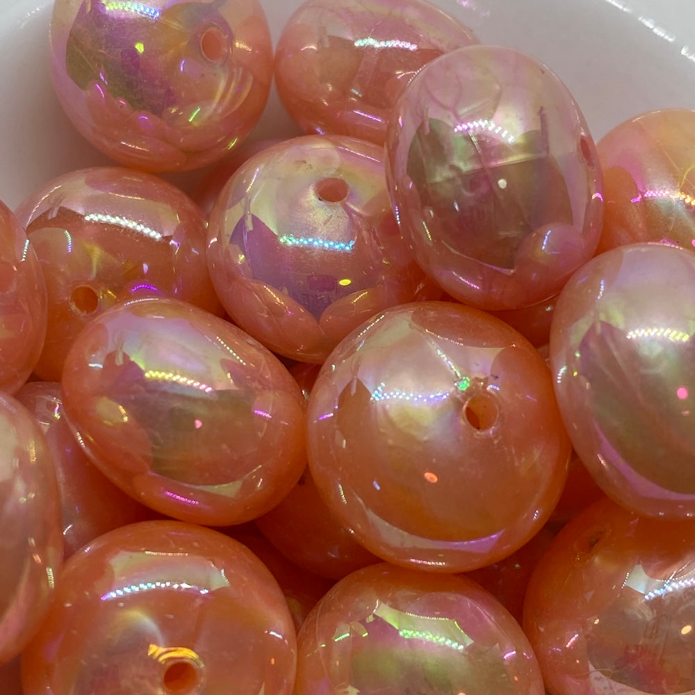 12x17mm Rondelle (10) - Pearlised Pink - Vintage Opaque Marbled Effect Beads