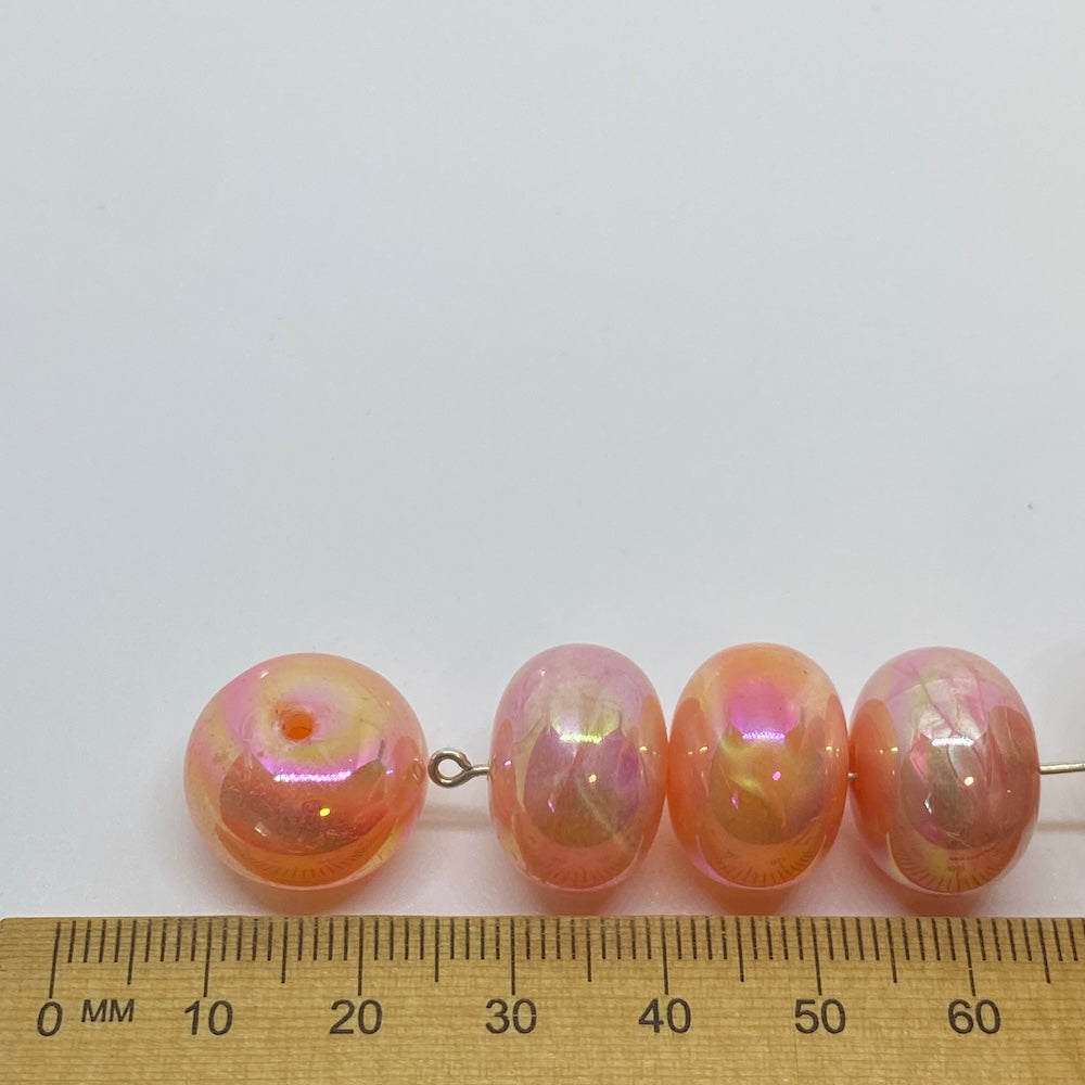 12x17mm Rondelle (10) - Pearlised Pink - Vintage Opaque Marbled Effect Beads