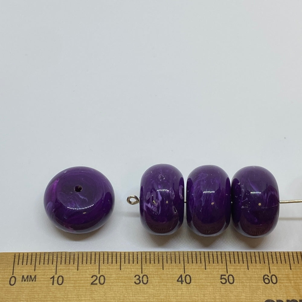 10x16mm Rondelle (10) - Purple - Vintage Opaque Marbled Effect Beads