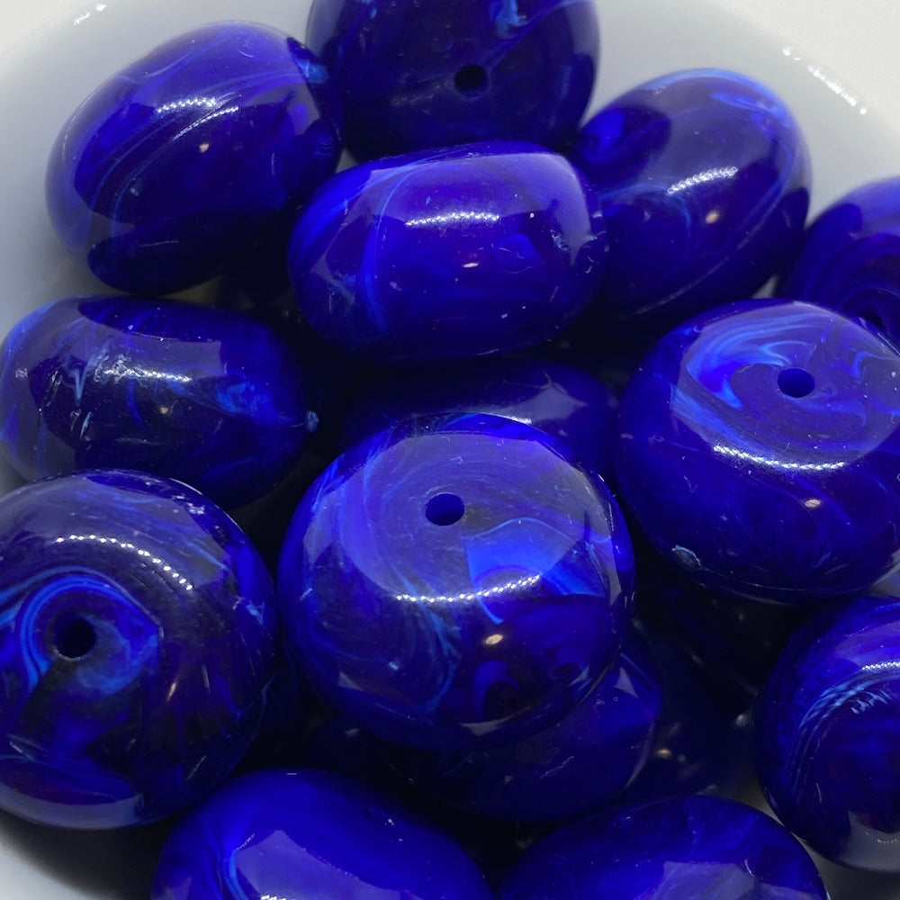 10x16mm Rondelle (10) - Blue - Vintage Opaque Marbled Effect Beads