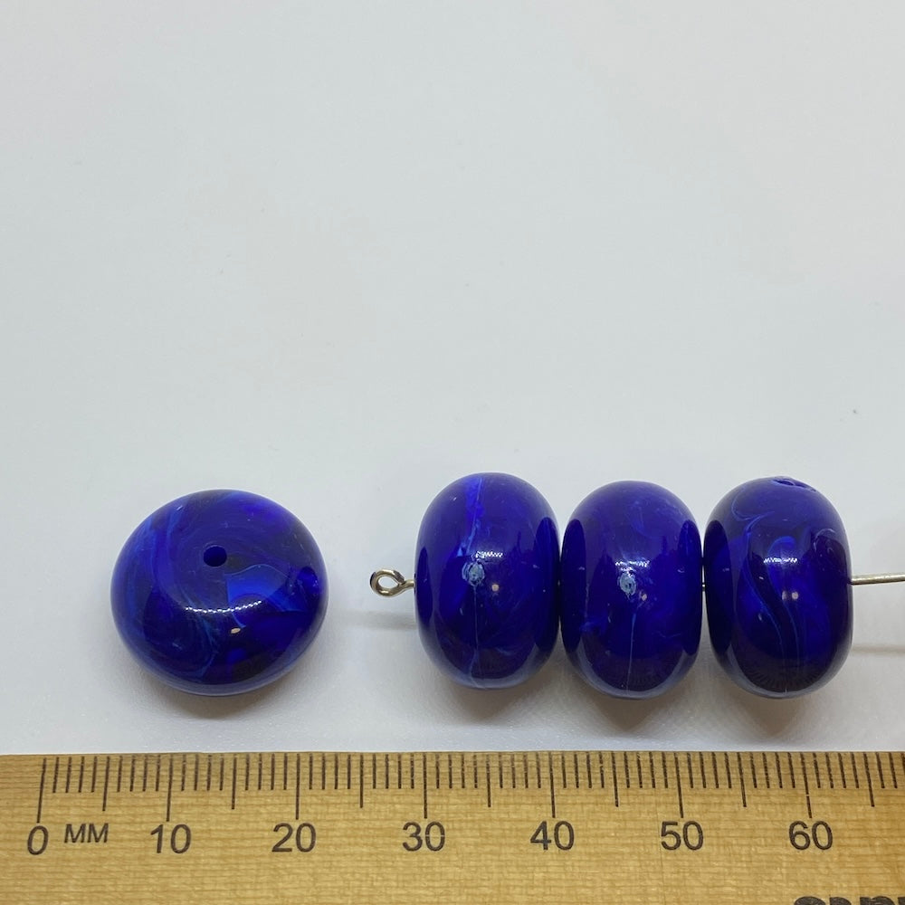 10x16mm Rondelle (10) - Blue - Vintage Opaque Marbled Effect Beads