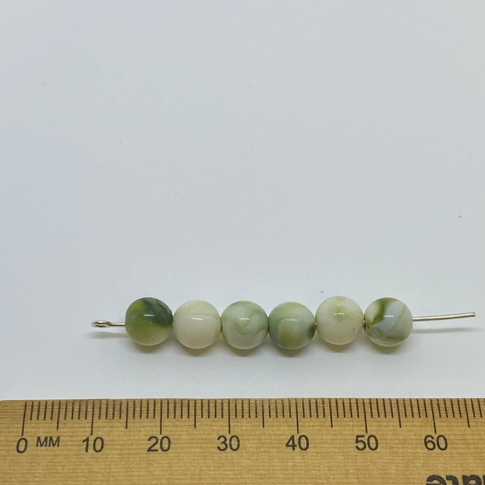 8mm Round (50) - Cream w. Sage Swirl Opaque - Vintage Lucite Beads