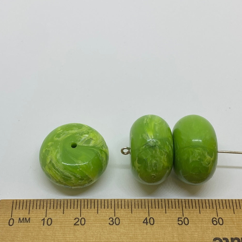 10x20mm Rondelle (10) - Lime Green -Vintage Opaque Marbled Effect Beads