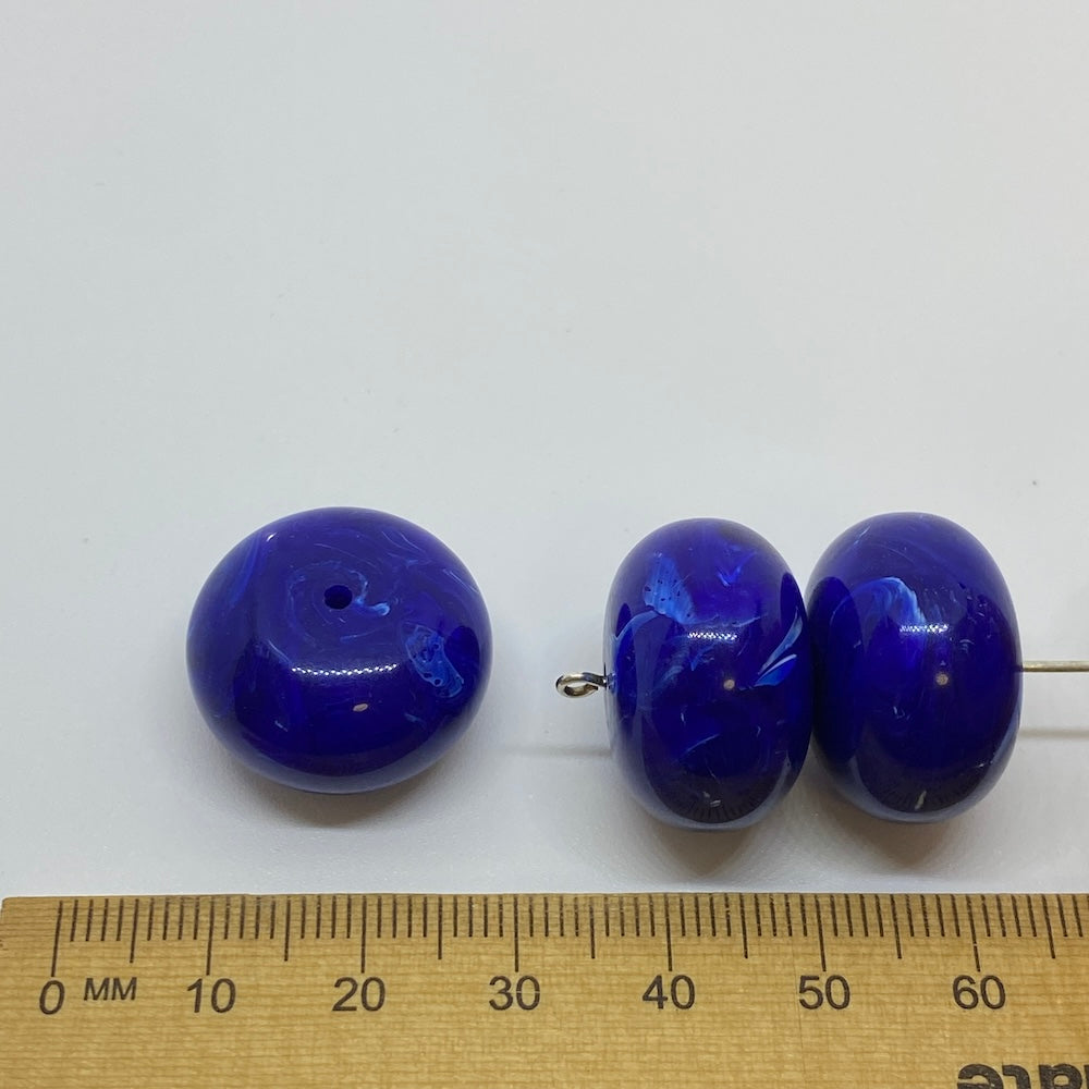10x20mm Rondelle (10) - Blue - Vintage Opaque Marbled Effect Beads