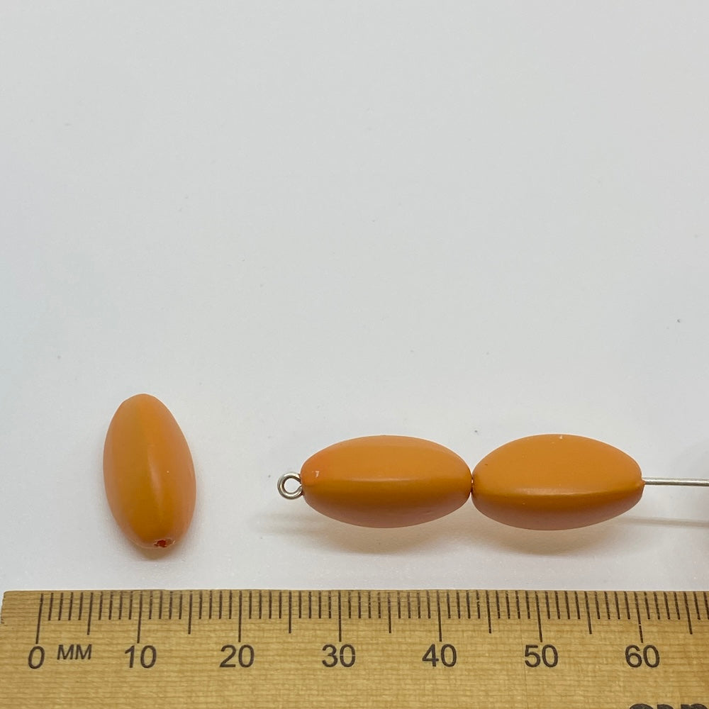 18x10mm Pinched Oval (50) - Pumpkin - Pottery Look Lucite Beads - Matte