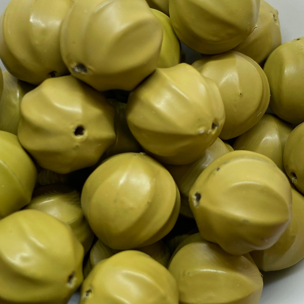 14mm Nut (50) - Khaki Green - Pottery Look Lucite Beads - Matte