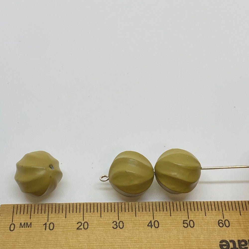 14mm Nut (50) - Khaki Green - Pottery Look Lucite Beads - Matte