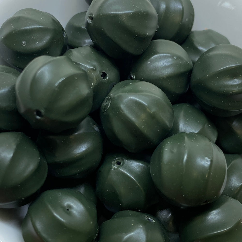 14mm Nut (50) - Dark Green - Pottery Look Lucite Beads - Matte