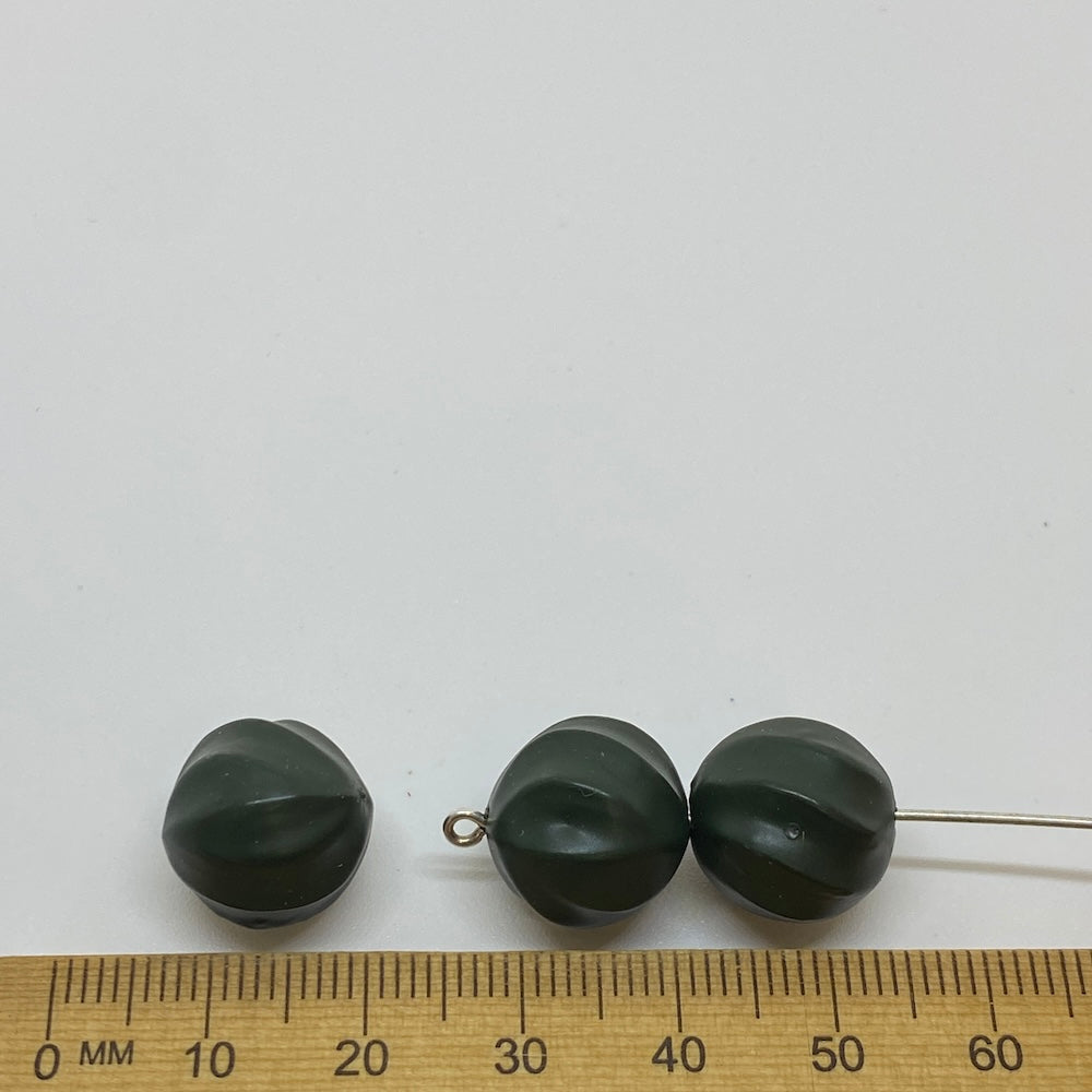 14mm Nut (50) - Dark Green - Pottery Look Lucite Beads - Matte